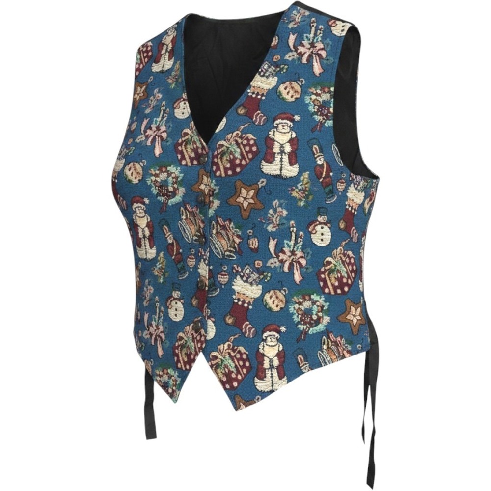 Vintage 1998 Bobbie Brooks Christmas Tapestry Vest Womens L Santa Holiday
